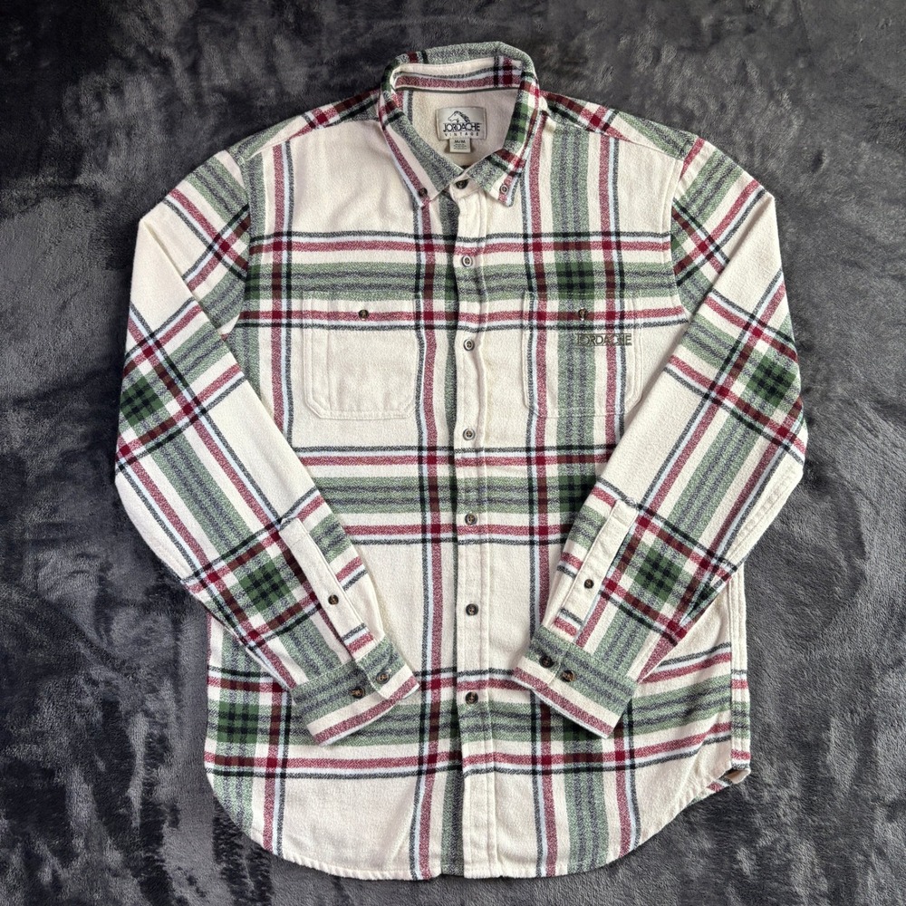 Jordache Mens Viscose Blend Plaid Flannel Button Up Shirt Vintage Medium‎ Cream